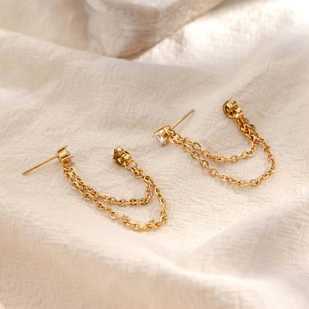 Drop Chain Tassel Earrings