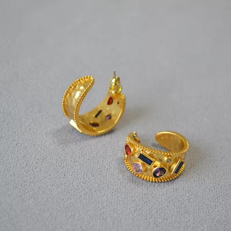 Mosaic gemstone Hoop earring