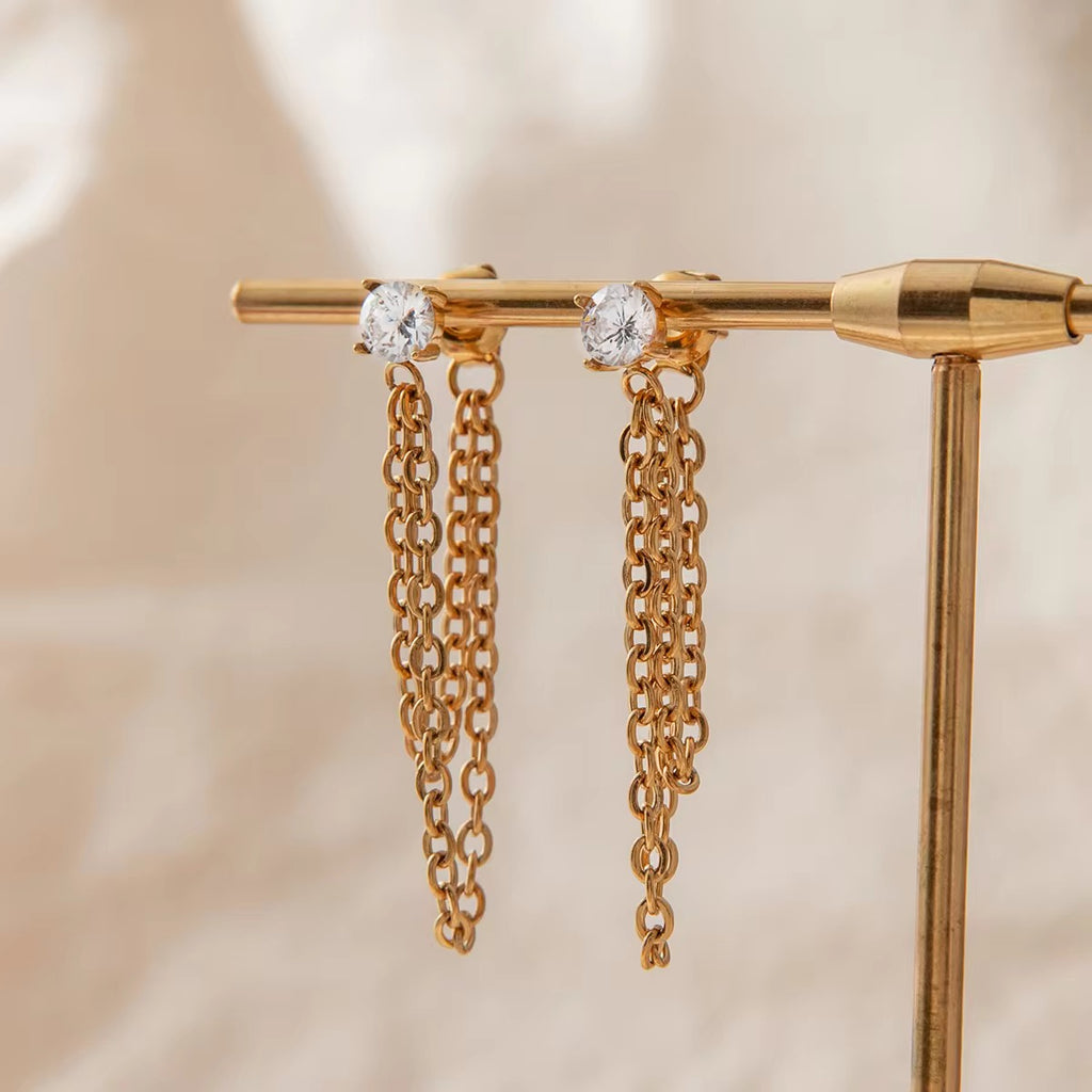 Drop Chain Tassel Earrings