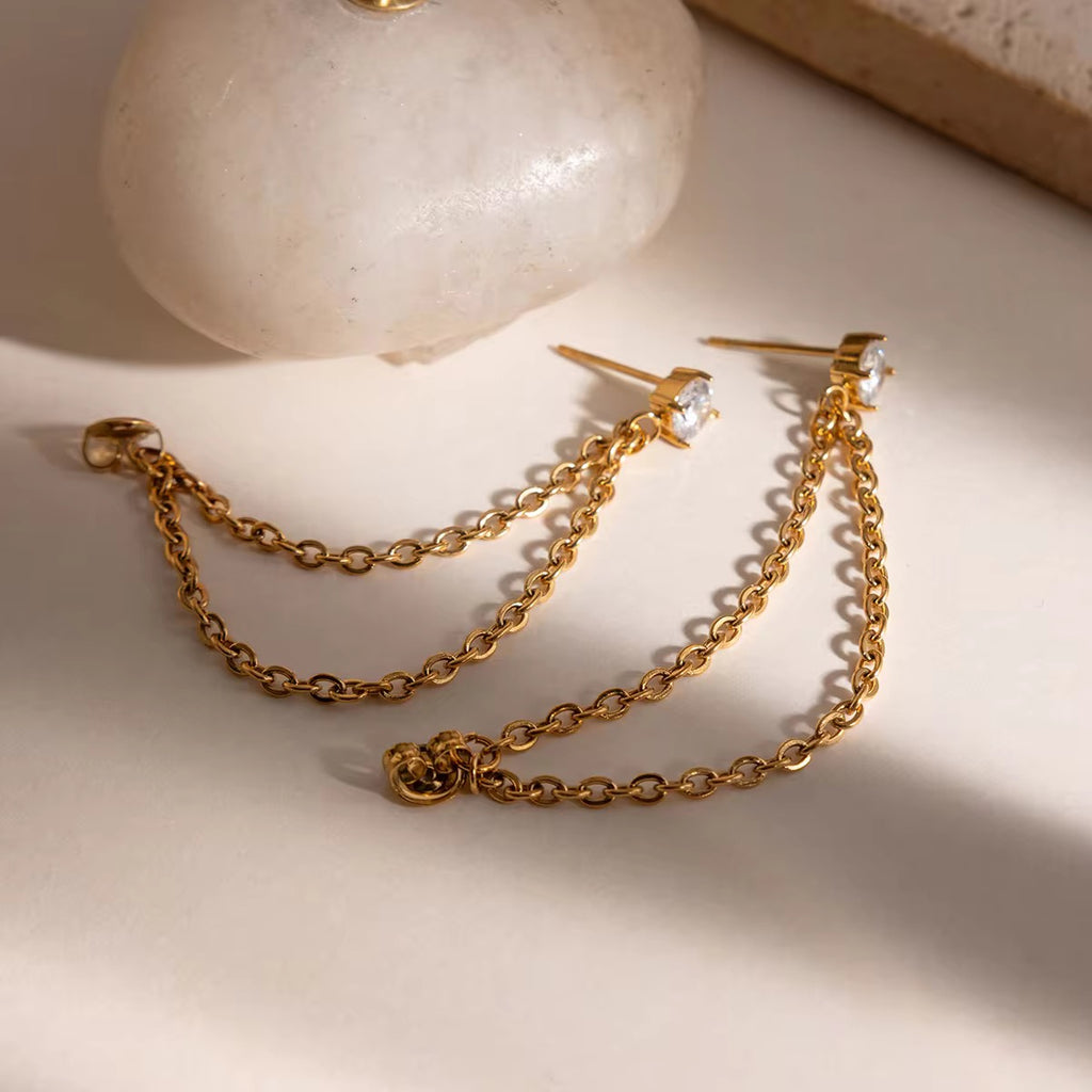 Drop Chain Tassel Earrings