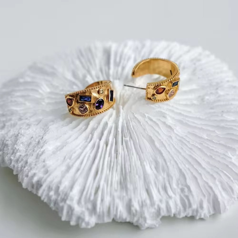 Mosaic gemstone Hoop earring