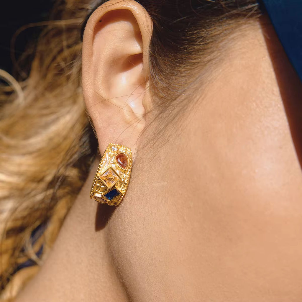 Mosaic gemstone Hoop earring